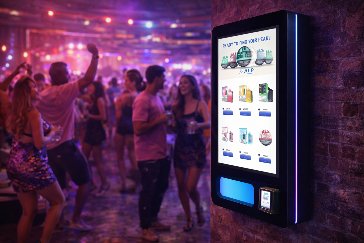 Premium vending machine in stylish nightlife setting